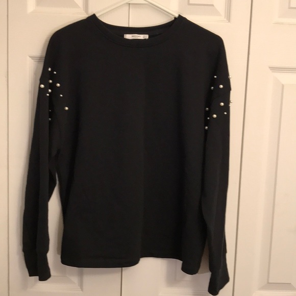 Mango Casual Black Message Sweatshirt w/Pearls XS - Picture 6 of 8